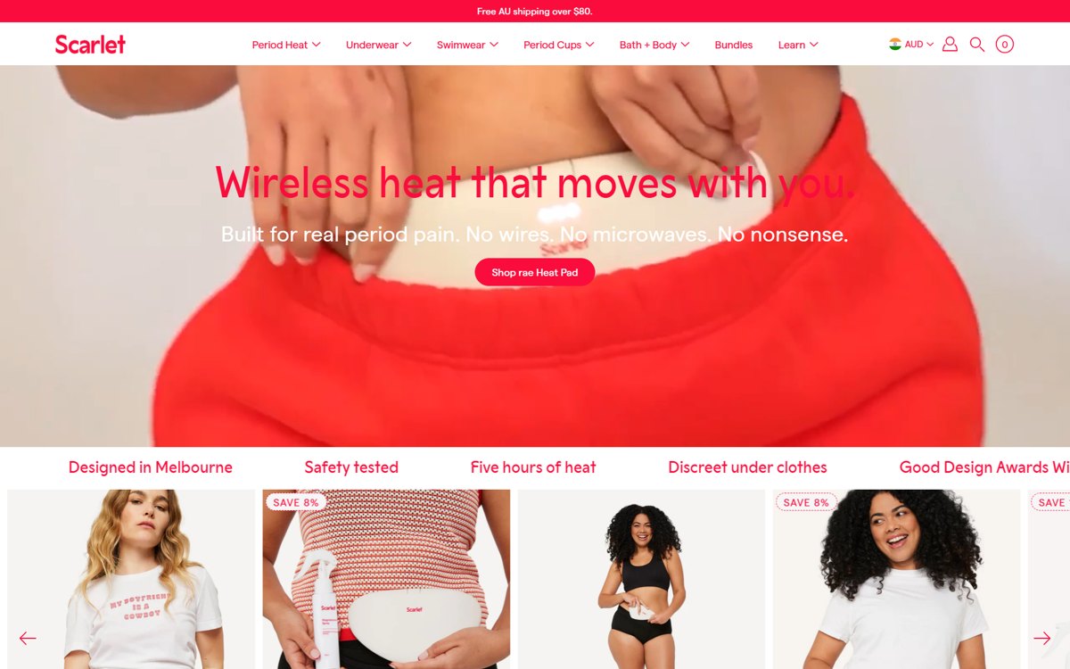 Scarlet period care Shopify store built by Nexo